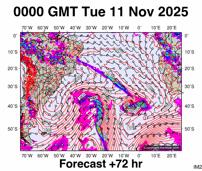 South Atlantic forecast chart for Tuesday, November 11th, 2025 at 12:00 AM