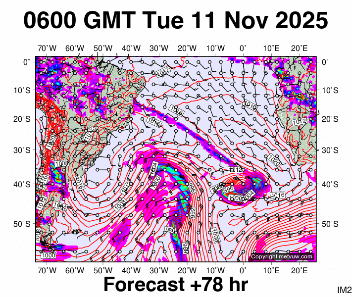 South Atlantic forecast chart for Tuesday, November 11th, 2025 at 6:00 AM