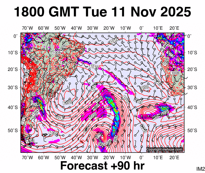 South Atlantic forecast chart for Tuesday, November 11th, 2025 at 6:00 PM