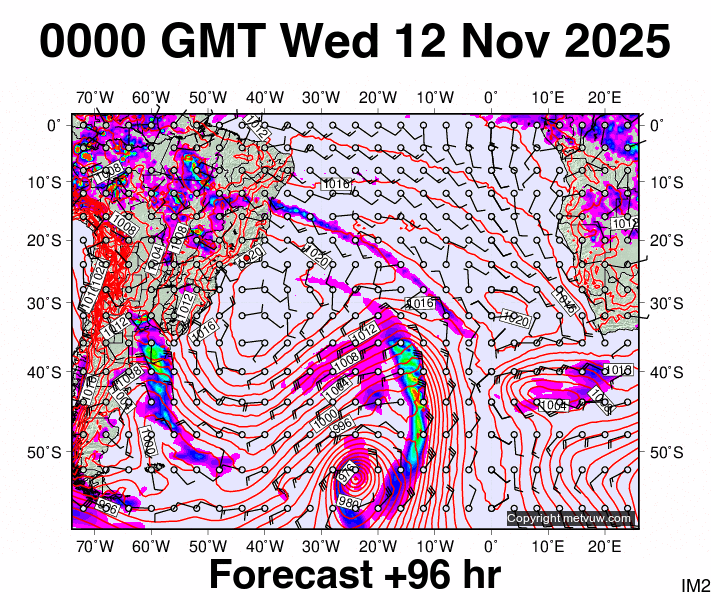 South Atlantic forecast chart for Wednesday, November 12th, 2025 at 12:00 AM