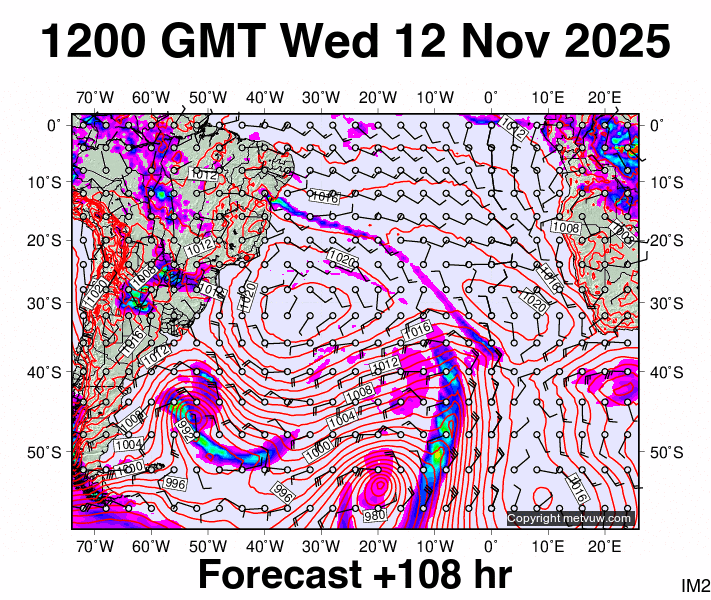 South Atlantic forecast chart for Wednesday, November 12th, 2025 at 12:00 PM