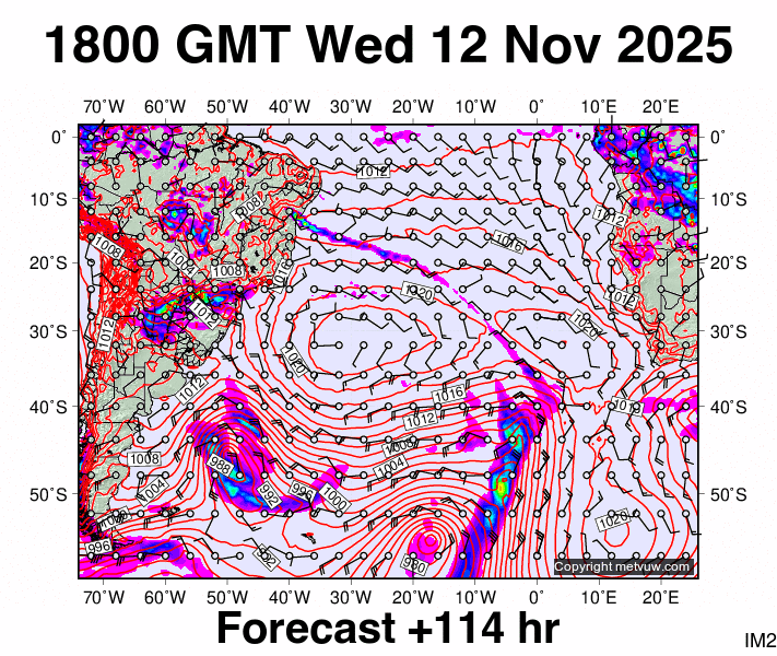 South Atlantic forecast chart for Wednesday, November 12th, 2025 at 6:00 PM
