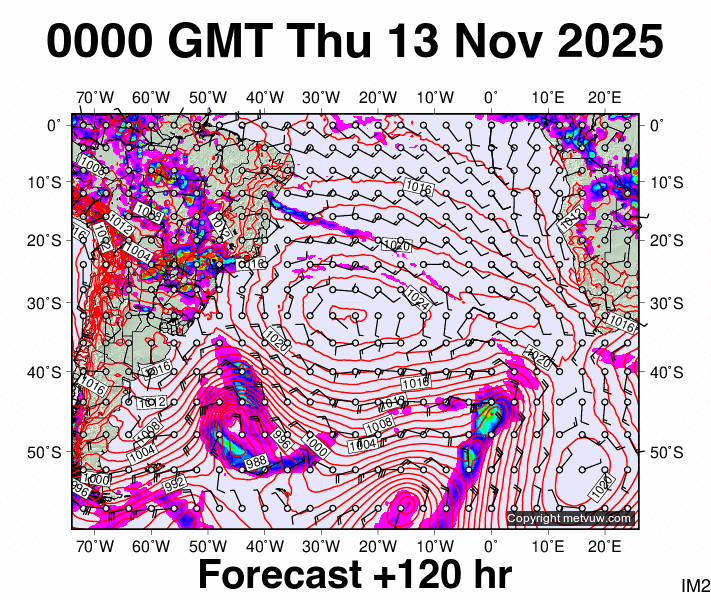 South Atlantic forecast chart for Thursday, November 13th, 2025 at 12:00 AM