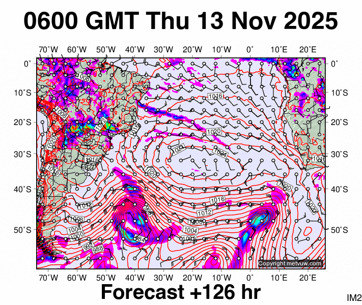 South Atlantic forecast chart for Thursday, November 13th, 2025 at 6:00 AM