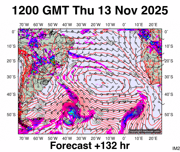 South Atlantic forecast chart for Thursday, November 13th, 2025 at 12:00 PM