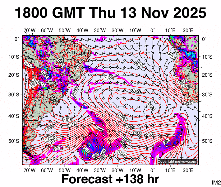 South Atlantic forecast chart for Thursday, November 13th, 2025 at 6:00 PM