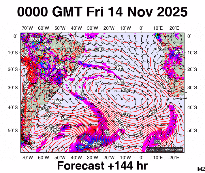 South Atlantic forecast chart for Friday, November 14th, 2025 at 12:00 AM