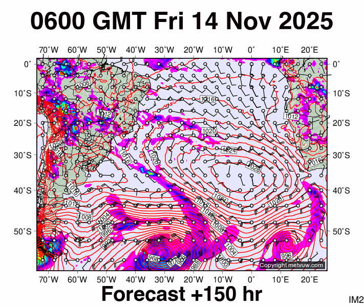 South Atlantic forecast chart for Friday, November 14th, 2025 at 6:00 AM