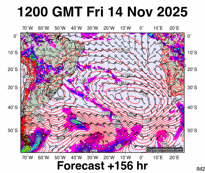 South Atlantic forecast chart for Friday, November 14th, 2025 at 12:00 PM