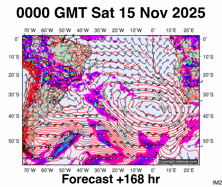 South Atlantic forecast chart for Saturday, November 15th, 2025 at 12:00 AM