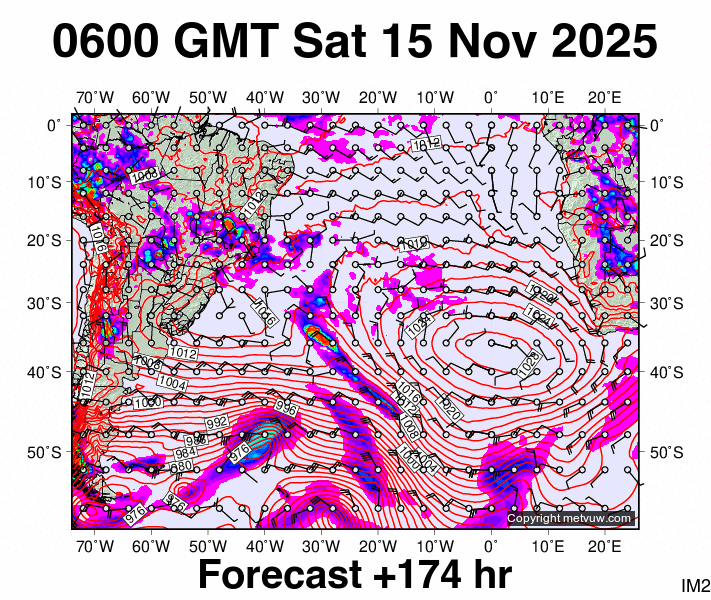 South Atlantic forecast chart for Saturday, November 15th, 2025 at 6:00 AM