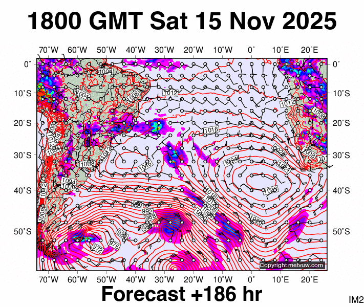 South Atlantic forecast chart for Saturday, November 15th, 2025 at 6:00 PM