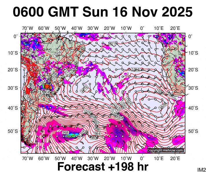 South Atlantic forecast chart for Sunday, November 16th, 2025 at 6:00 AM