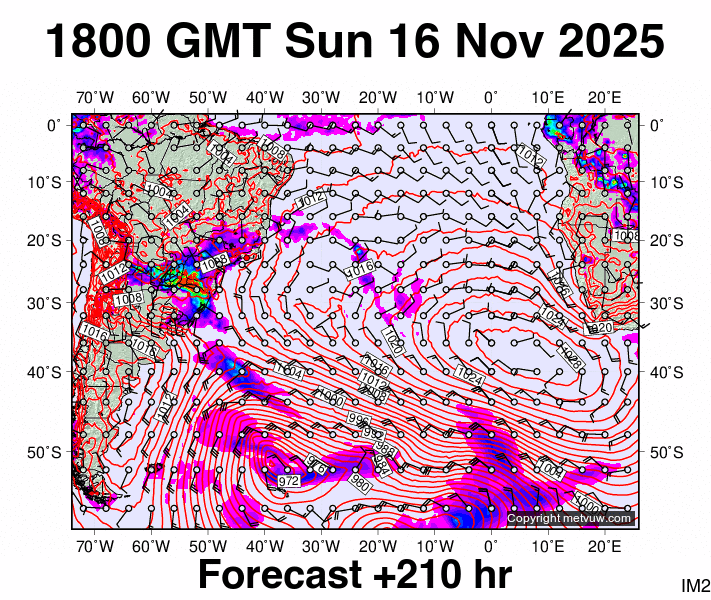South Atlantic forecast chart for Sunday, November 16th, 2025 at 6:00 PM