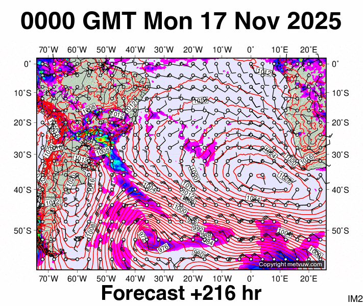 South Atlantic forecast chart for Monday, November 17th, 2025 at 12:00 AM