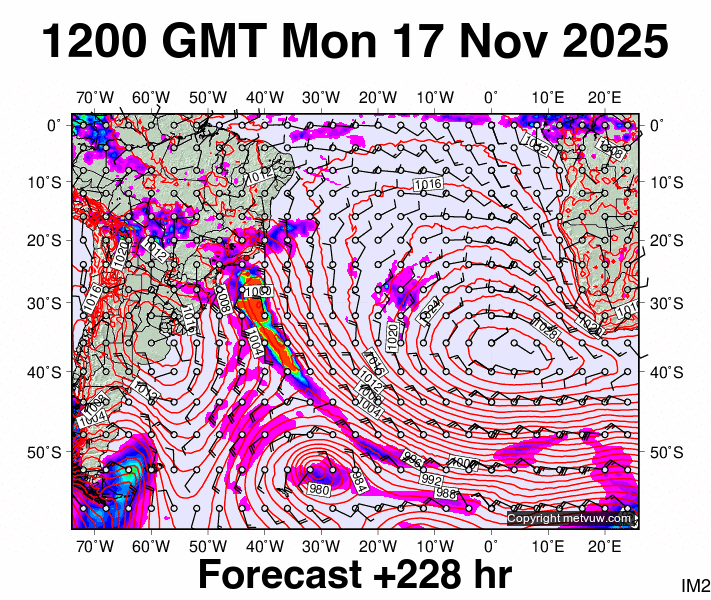 South Atlantic forecast chart for Monday, November 17th, 2025 at 12:00 PM