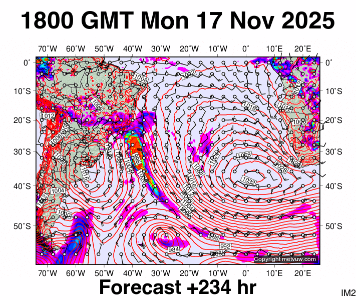 South Atlantic forecast chart for Monday, November 17th, 2025 at 6:00 PM