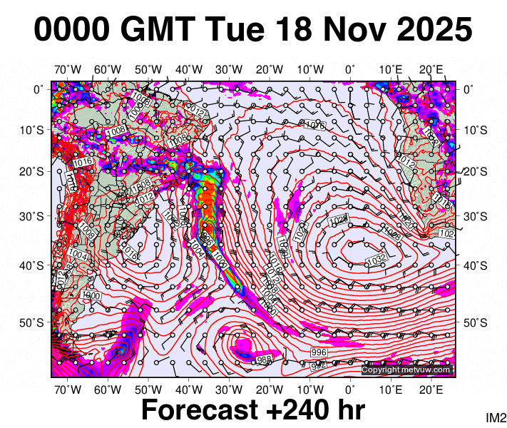 South Atlantic forecast chart for Tuesday, November 18th, 2025 at 12:00 AM