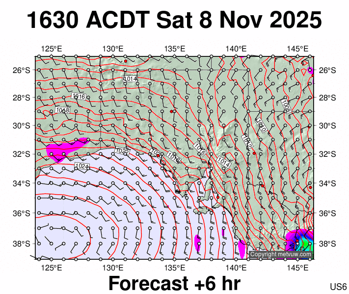 South Australia forecast chart for Saturday, November 8th, 2025 at 6:00 AM