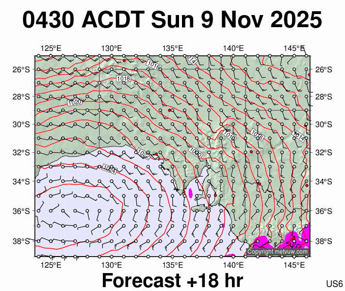 South Australia forecast chart for Saturday, November 8th, 2025 at 6:00 PM