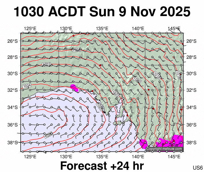 South Australia forecast chart for Sunday, November 9th, 2025 at 12:00 AM