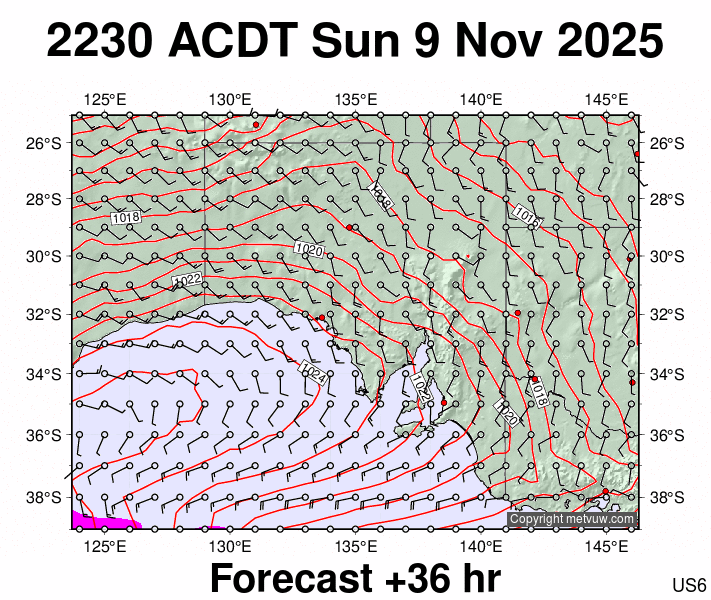 South Australia forecast chart for Sunday, November 9th, 2025 at 12:00 PM