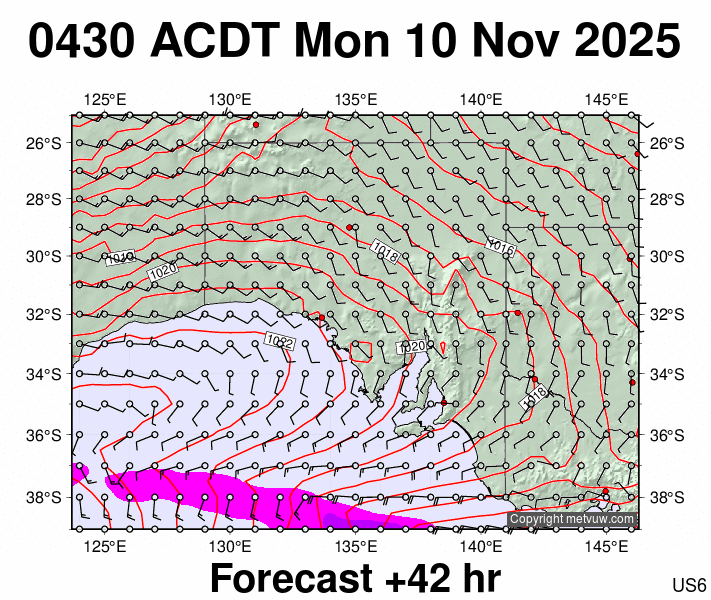 South Australia forecast chart for Sunday, November 9th, 2025 at 6:00 PM