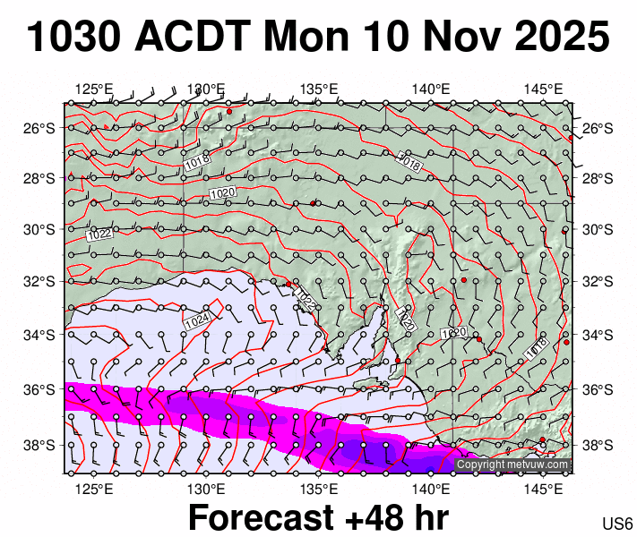 South Australia forecast chart for Monday, November 10th, 2025 at 12:00 AM