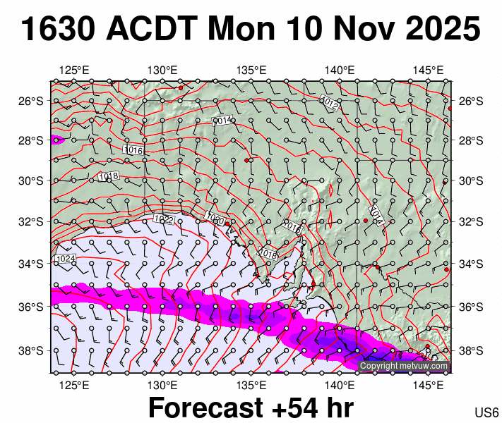 South Australia forecast chart for Monday, November 10th, 2025 at 6:00 AM