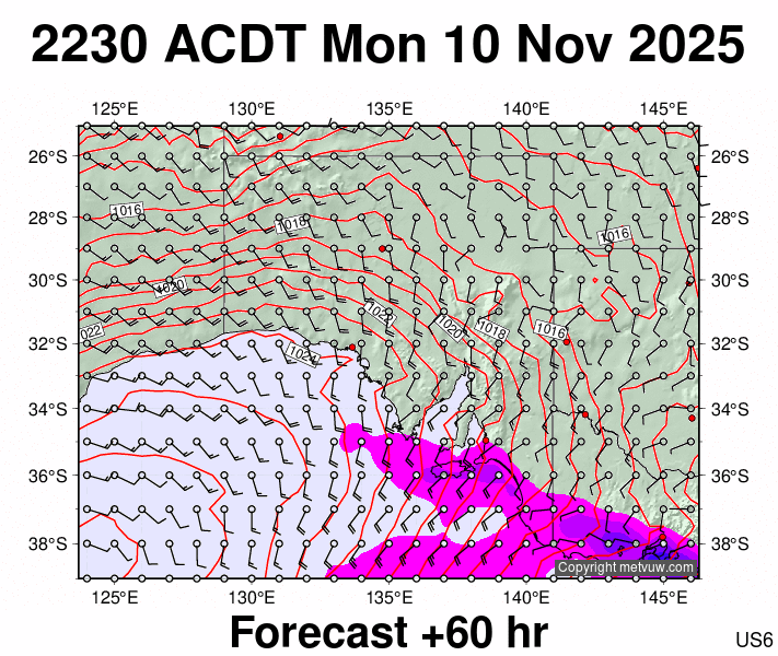 South Australia forecast chart for Monday, November 10th, 2025 at 12:00 PM