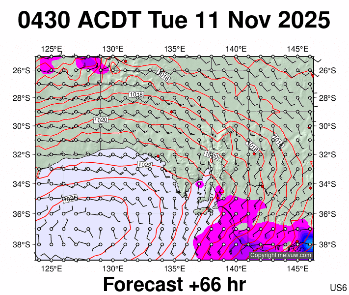 South Australia forecast chart for Monday, November 10th, 2025 at 6:00 PM