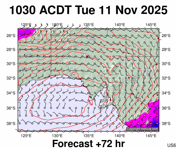 South Australia forecast chart for Tuesday, November 11th, 2025 at 12:00 AM