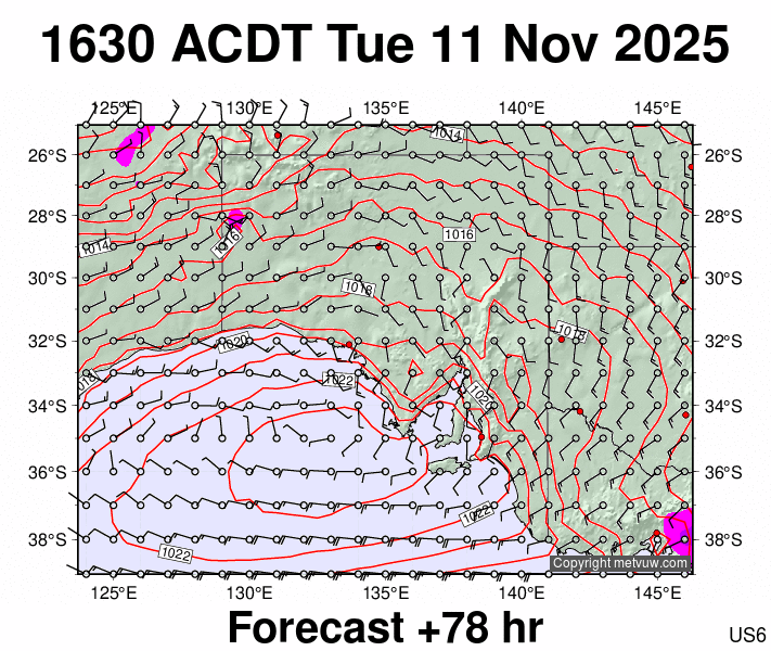 South Australia forecast chart for Tuesday, November 11th, 2025 at 6:00 AM