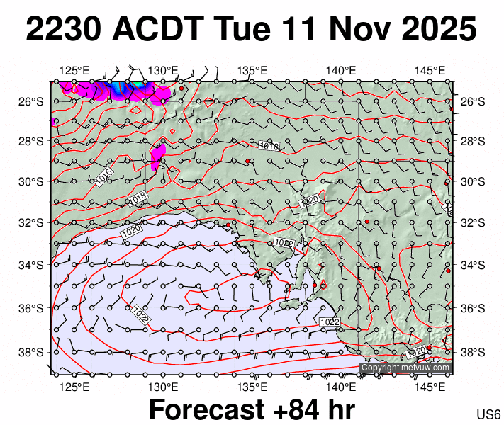 South Australia forecast chart for Tuesday, November 11th, 2025 at 12:00 PM