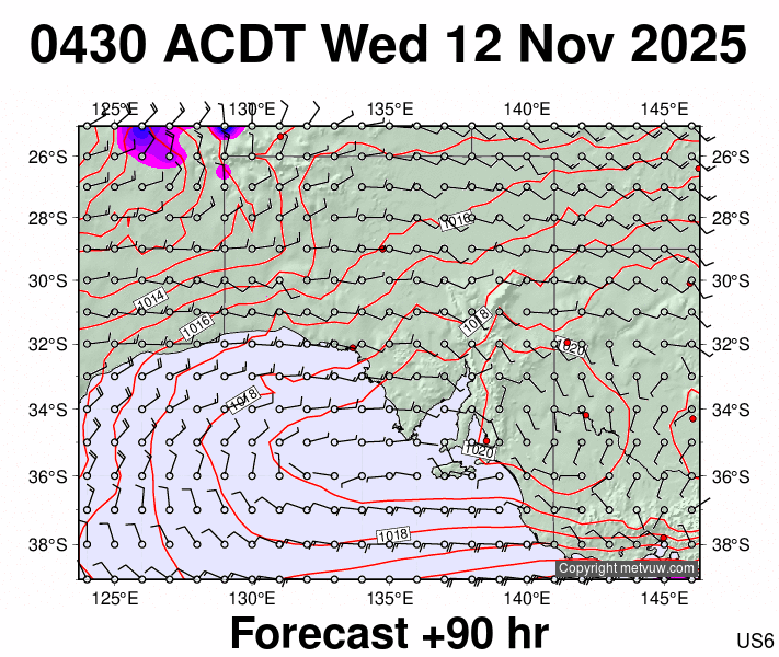 South Australia forecast chart for Tuesday, November 11th, 2025 at 6:00 PM