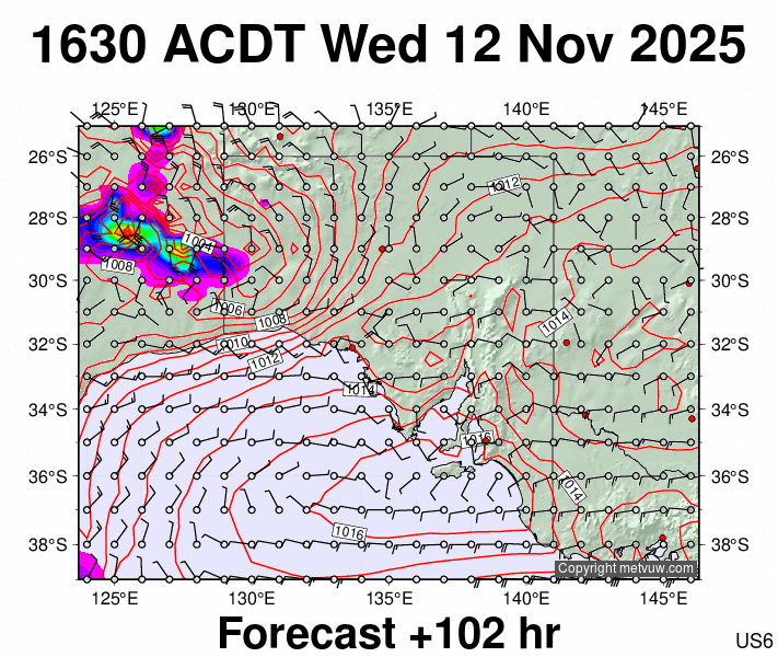 South Australia forecast chart for Wednesday, November 12th, 2025 at 6:00 AM