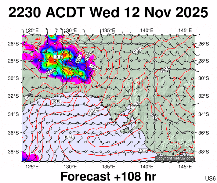South Australia forecast chart for Wednesday, November 12th, 2025 at 12:00 PM