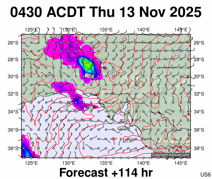 South Australia forecast chart for Wednesday, November 12th, 2025 at 6:00 PM