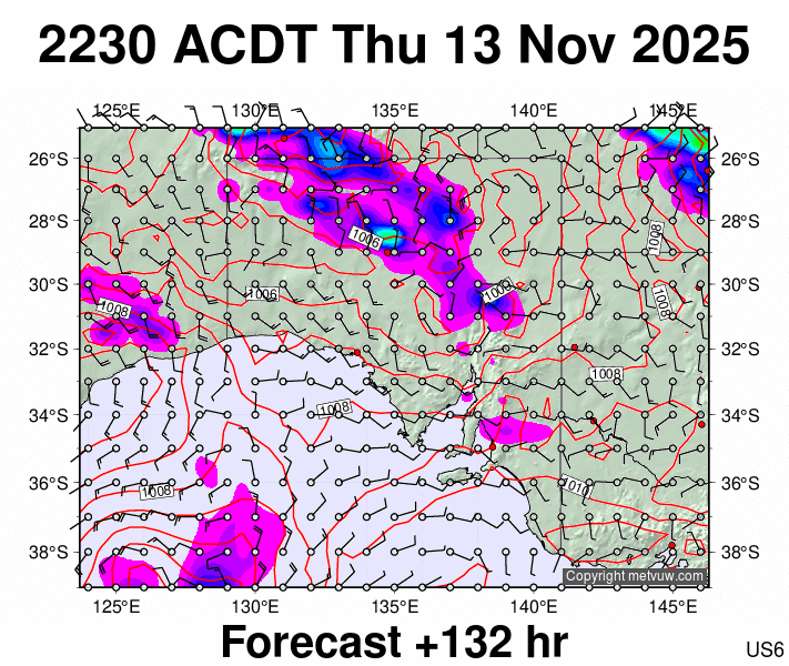 South Australia forecast chart for Thursday, November 13th, 2025 at 12:00 PM