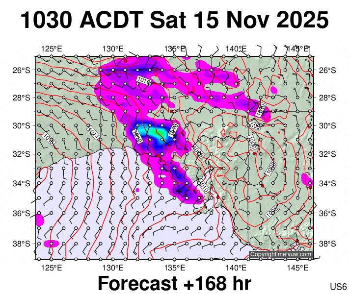 South Australia forecast chart for Saturday, November 15th, 2025 at 12:00 AM