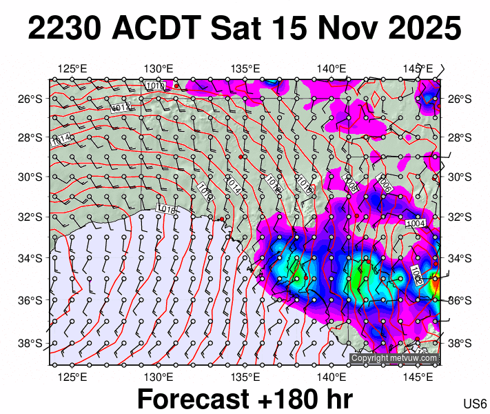 South Australia forecast chart for Saturday, November 15th, 2025 at 12:00 PM