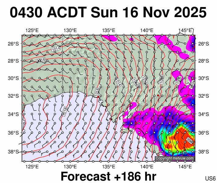 South Australia forecast chart for Saturday, November 15th, 2025 at 6:00 PM
