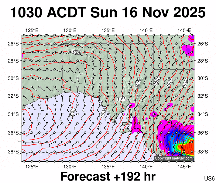 South Australia forecast chart for Sunday, November 16th, 2025 at 12:00 AM