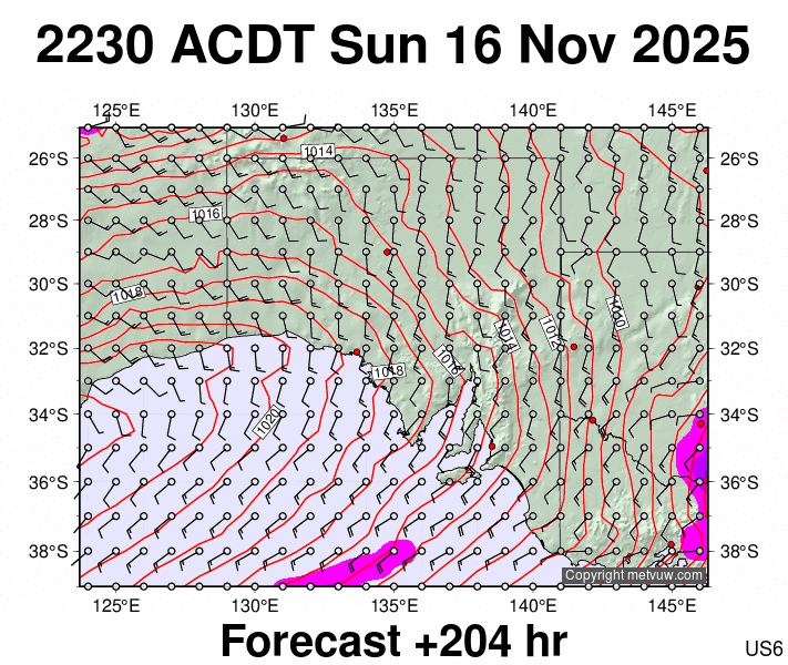 South Australia forecast chart for Sunday, November 16th, 2025 at 12:00 PM