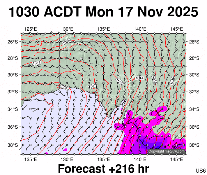 South Australia forecast chart for Monday, November 17th, 2025 at 12:00 AM