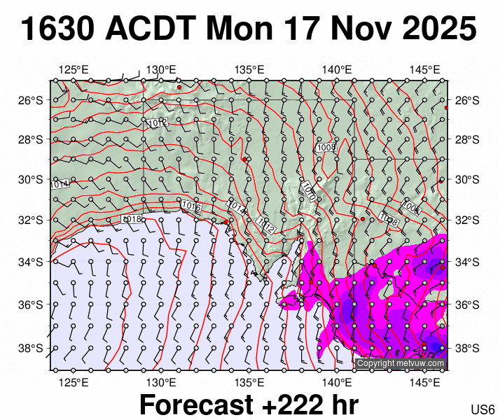 South Australia forecast chart for Monday, November 17th, 2025 at 6:00 AM