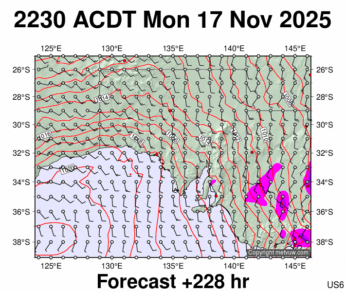 South Australia forecast chart for Monday, November 17th, 2025 at 12:00 PM