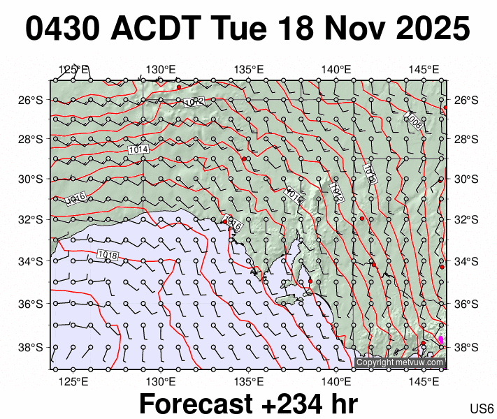 South Australia forecast chart for Monday, November 17th, 2025 at 6:00 PM