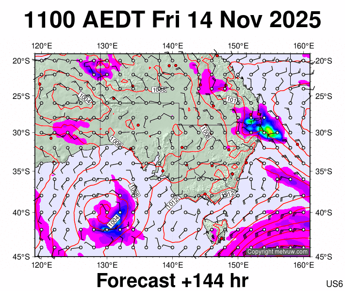 South East Australia forecast chart for Friday, November 14th, 2025 at 12:00 AM