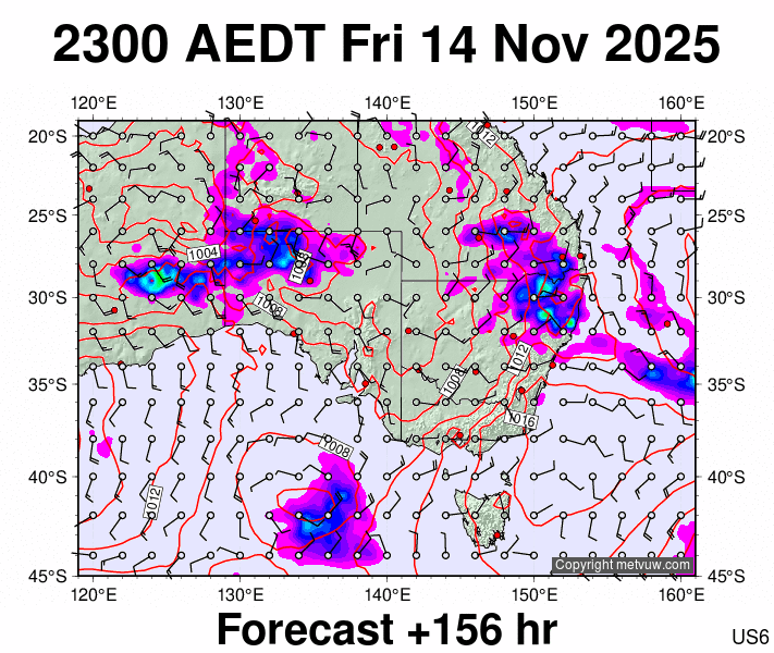 South East Australia forecast chart for Friday, November 14th, 2025 at 12:00 PM